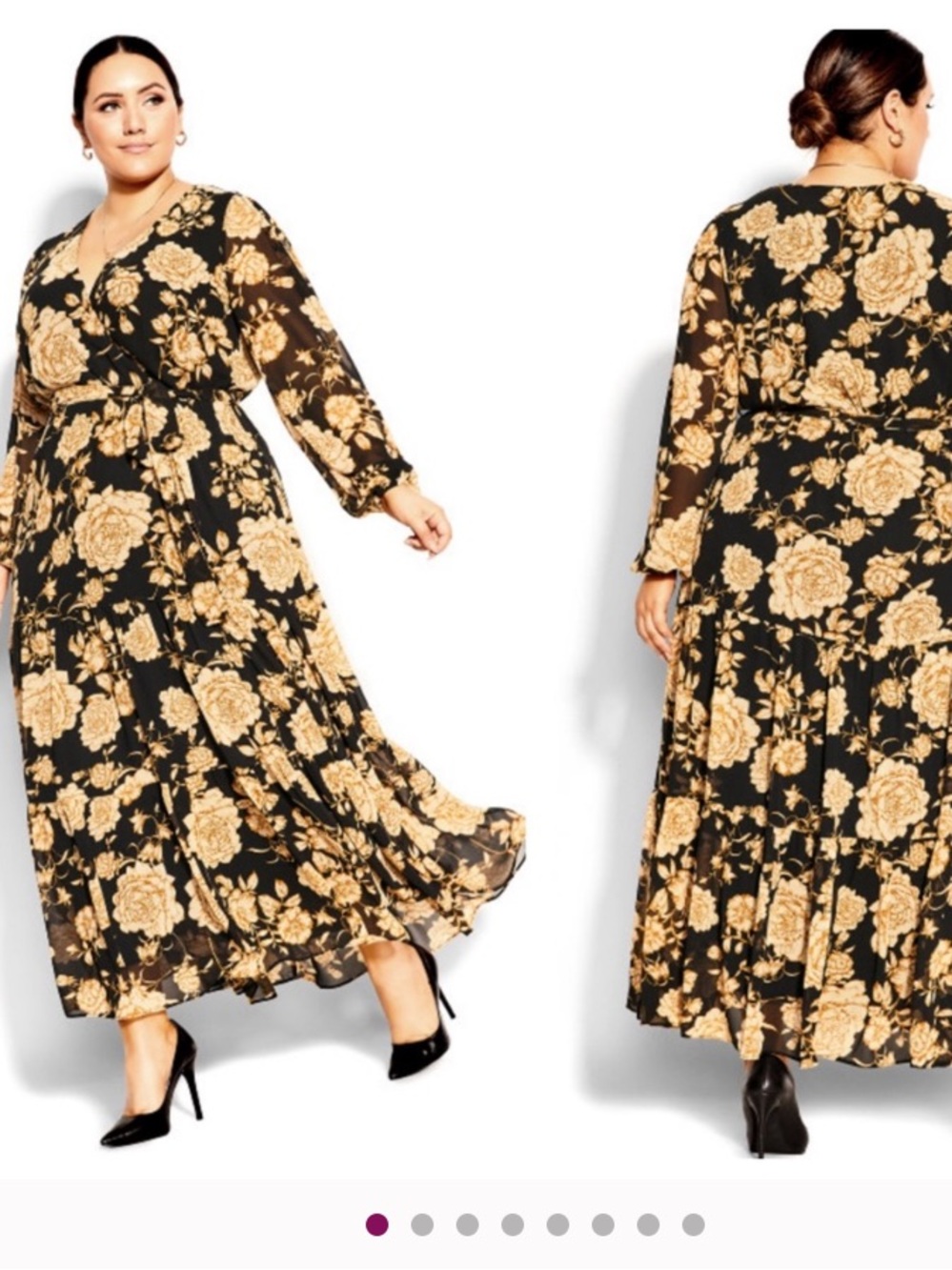 City Chic Black gold luxe Floral Maxi Dress with Gold Rose Print Sz 16 New